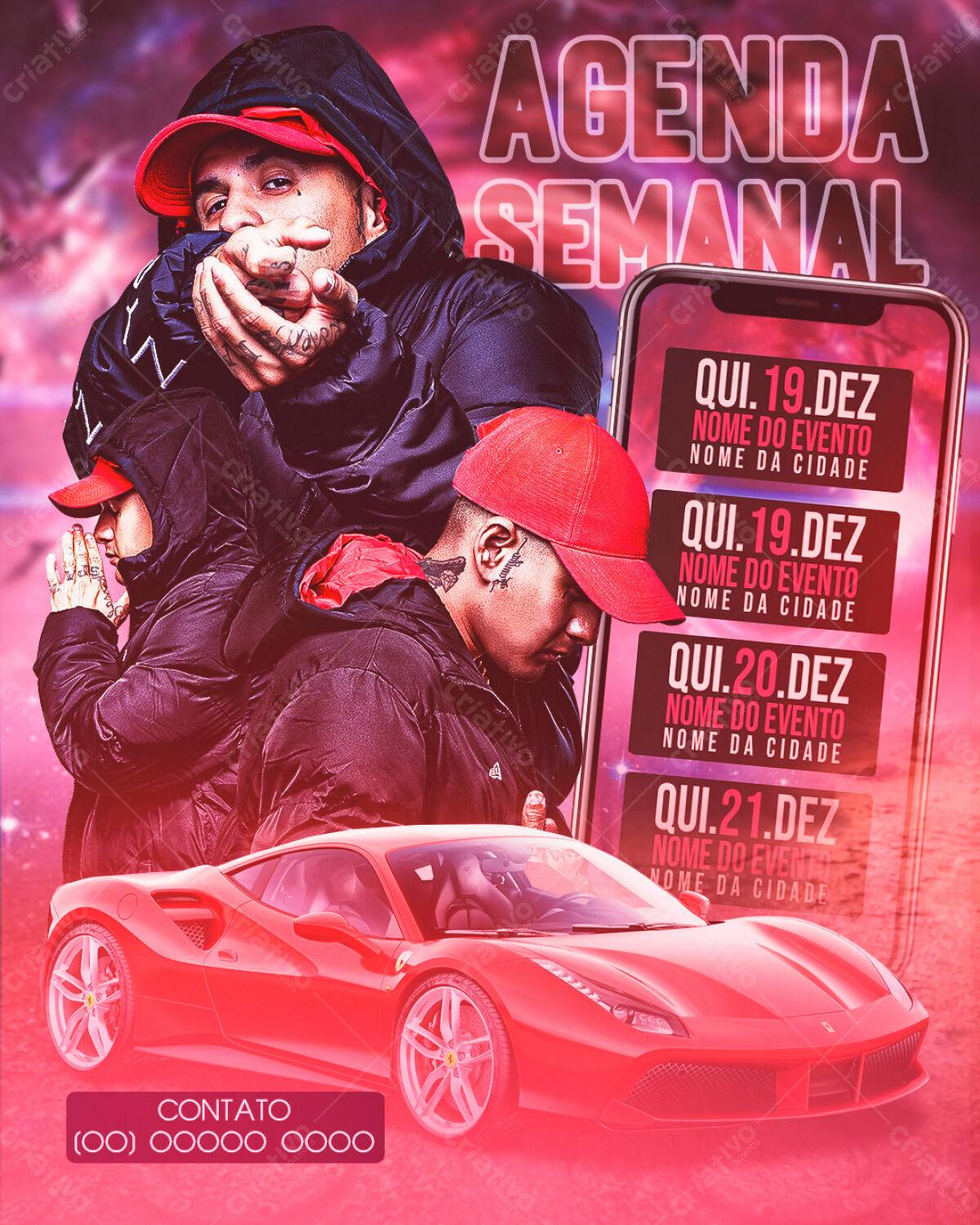 Flyer Agenda Semanal para Evento Musical PSD Editável