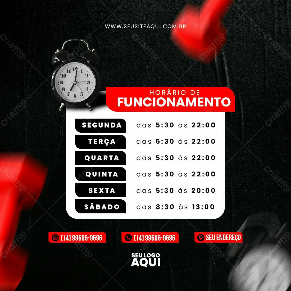 Horários de Funcionamento PSD Editável