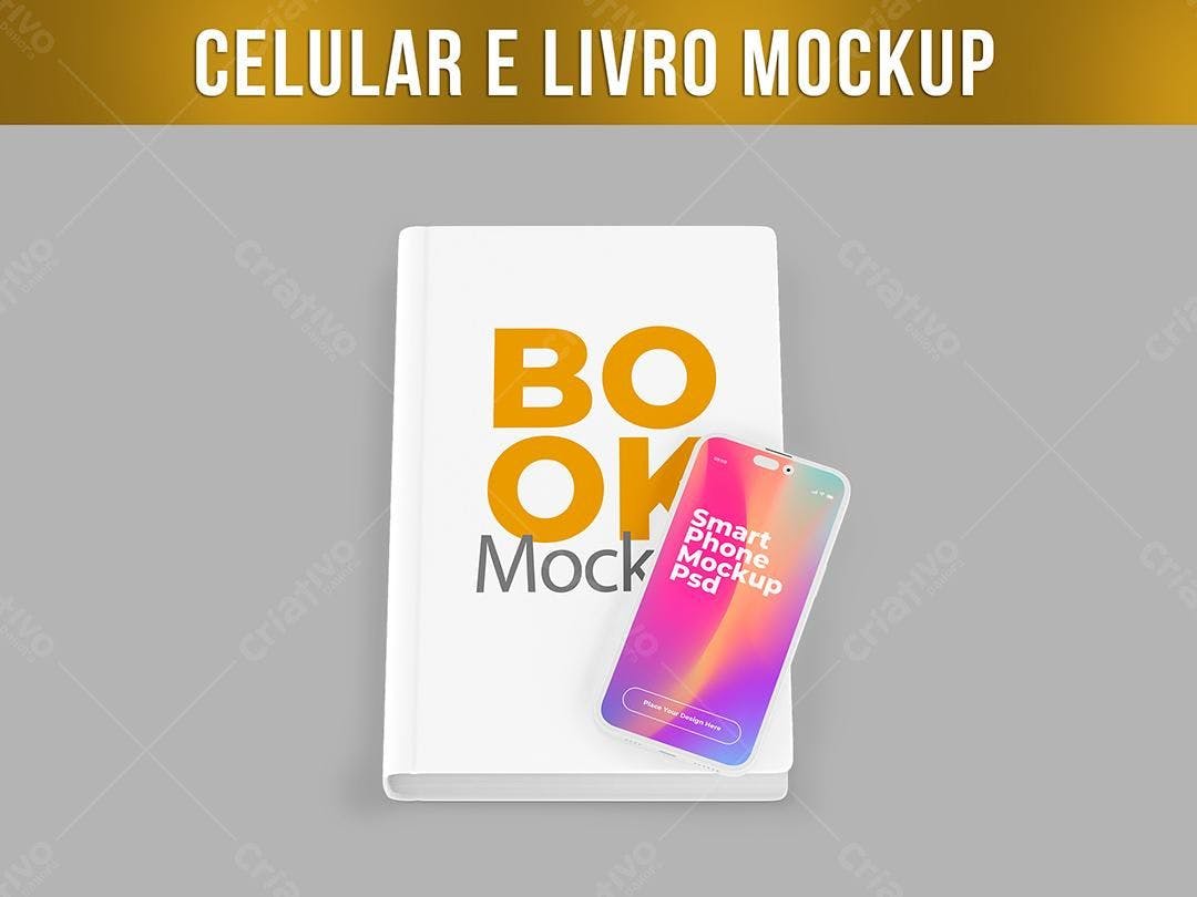 Mockup Realista: Livro e Celular em Vista Superior