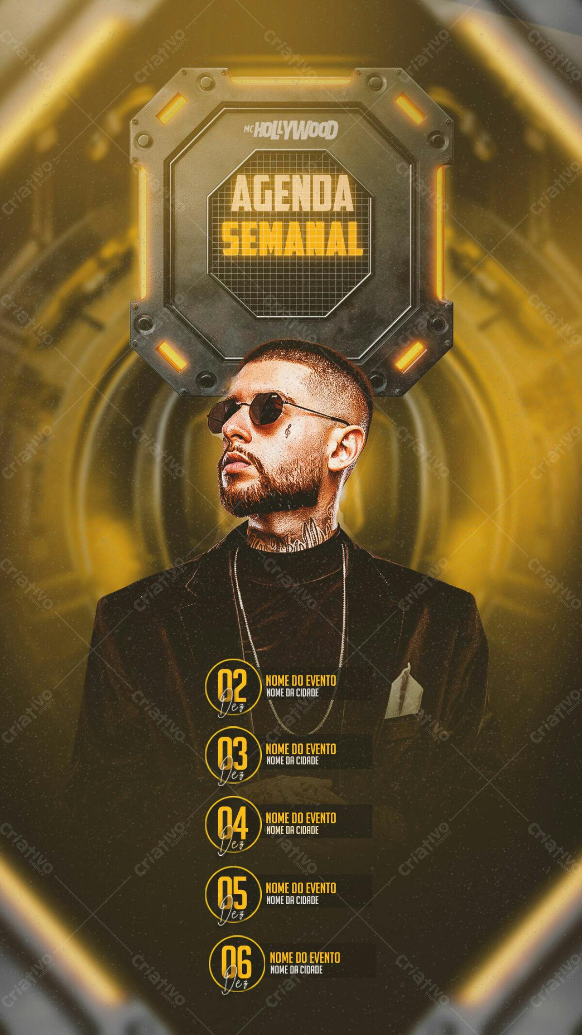 Flyer Agenda Semanal para Evento Musical PSD Editável