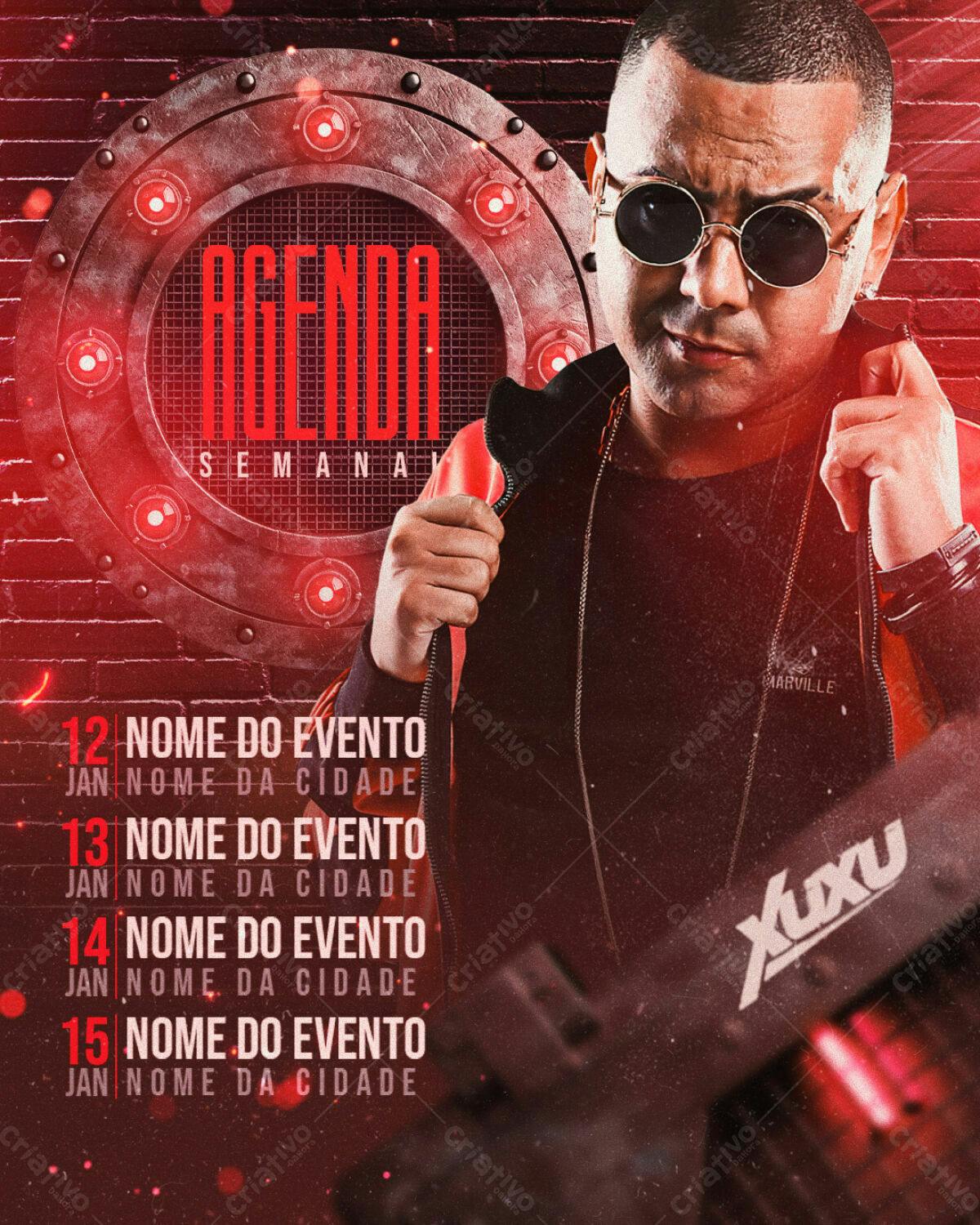 Flyer Agenda Semanal para Evento Musical PSD Editável
