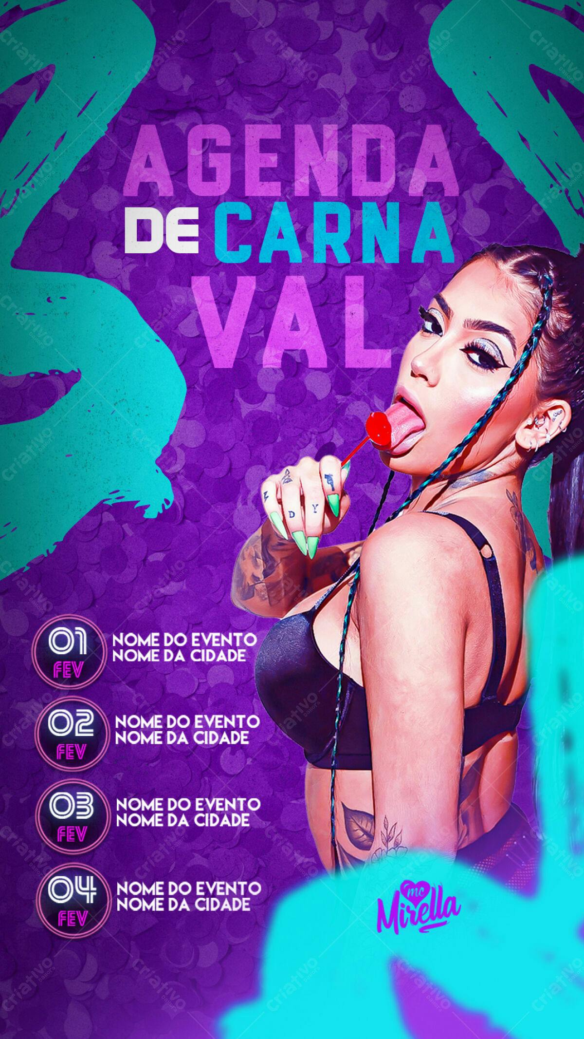 Flyer Agenda de Carnaval PSD Editável