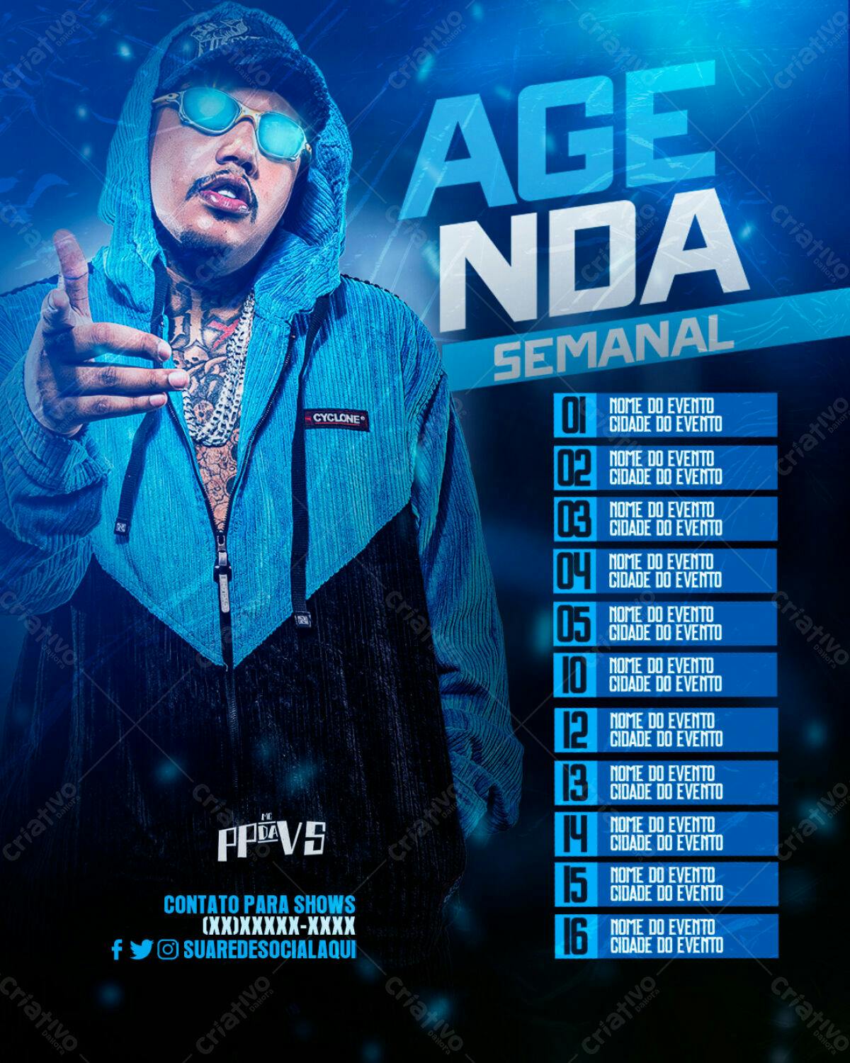 Flyer Agenda Semanal para Shows Musicais PSD Editável