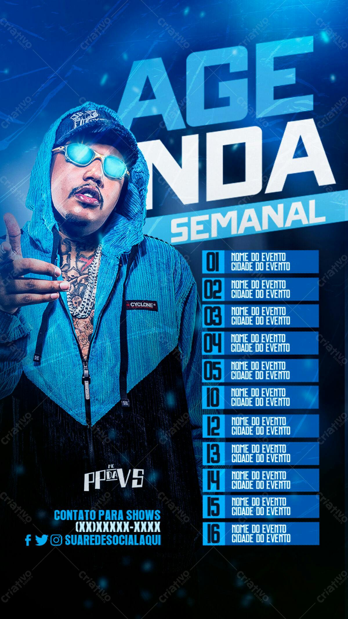 Flyer Agenda Semanal para Shows Musicais PSD Editável