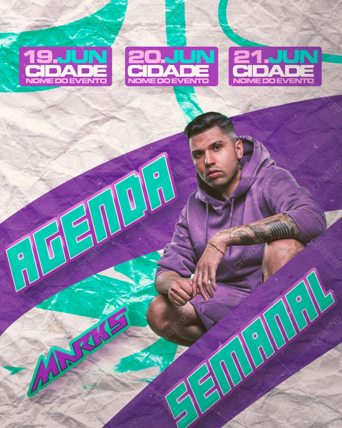 Flyer Agenda Semanal para Evento Musical PSD Editável