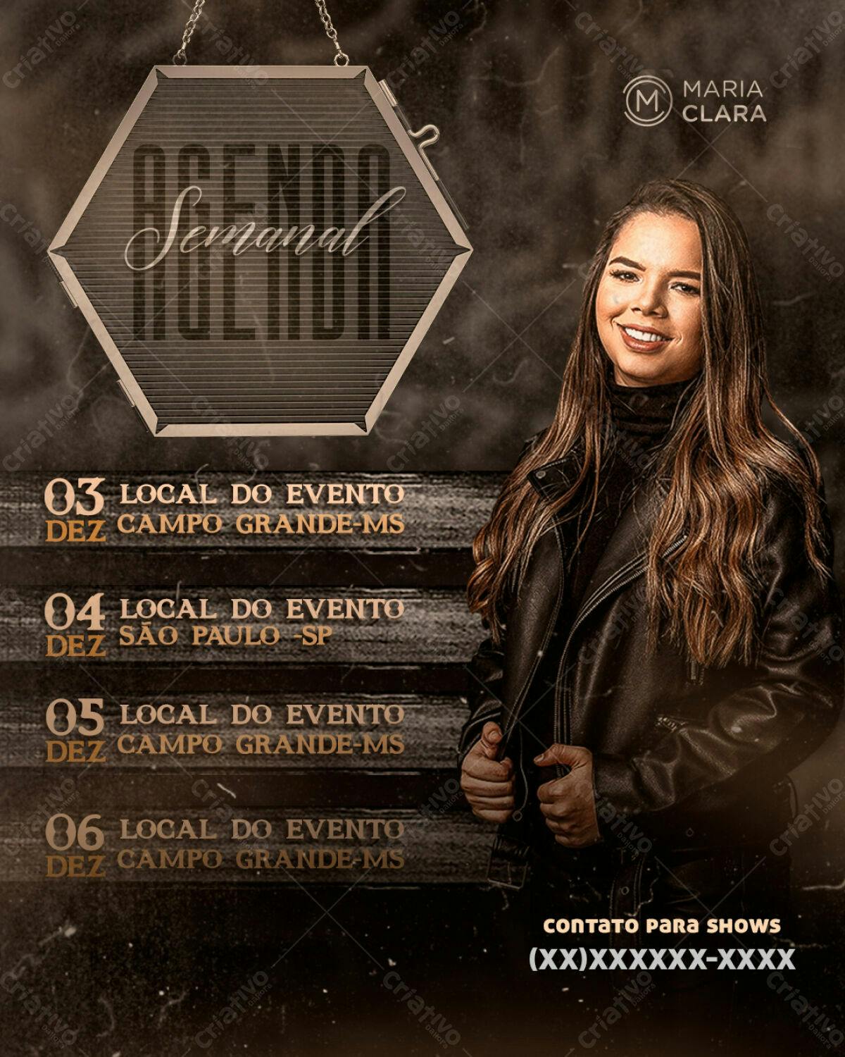 Flyer Agenda Semanal para Shows Maria Clara PSD Editável