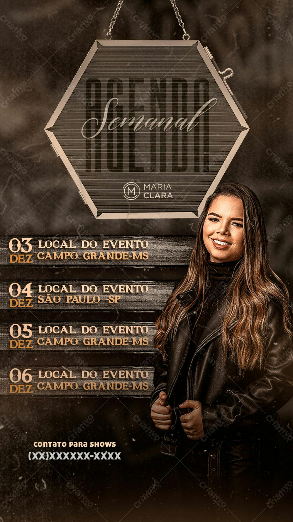 Flyer Agenda Semanal Cantora Maria Clara PSD Editável