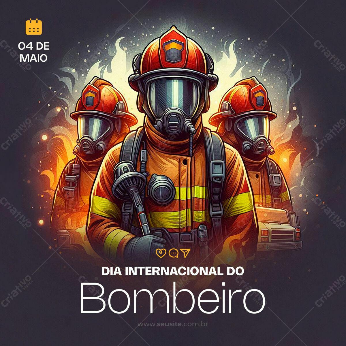 Post para o Dia Internacional do Bombeiro PSD Editável
