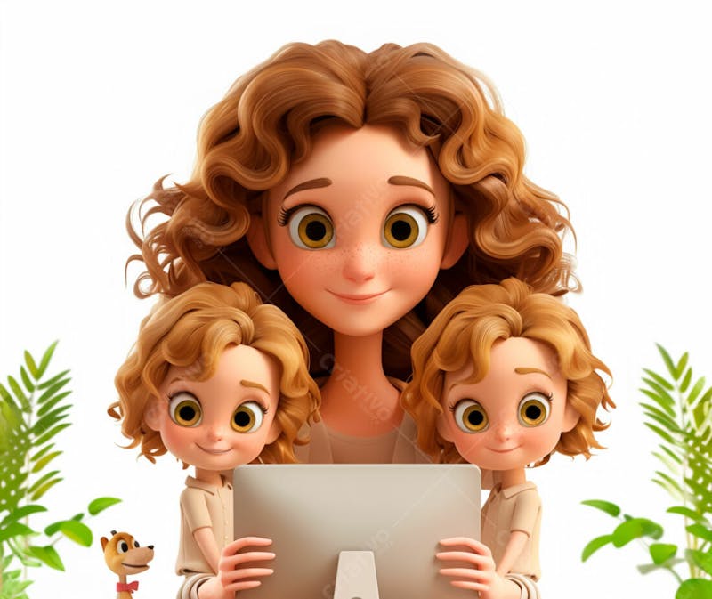 Imagem de uma mãe com seus filhos no computador 7