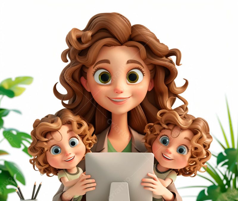 Imagem de uma mãe com seus filhos no computador 10
