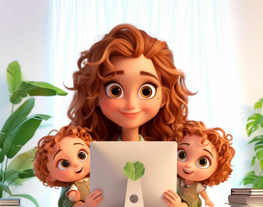 Imagem De Uma Mãe Com Seus Filhos No Computador 16