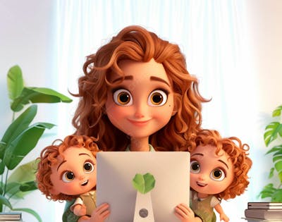 Imagem De Uma Mãe Com Seus Filhos No Computador 16