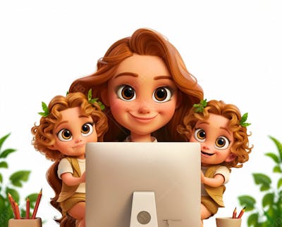 Imagem De Uma Mãe Com Seus Filhos No Computador 20