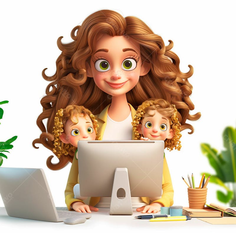 Imagem de uma mãe com seus filhos no computador 23