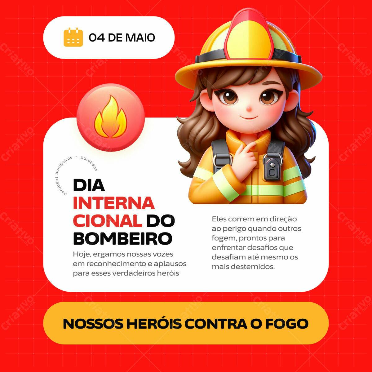 Postagem Dia Internacional do Bombeiro PSD Editável