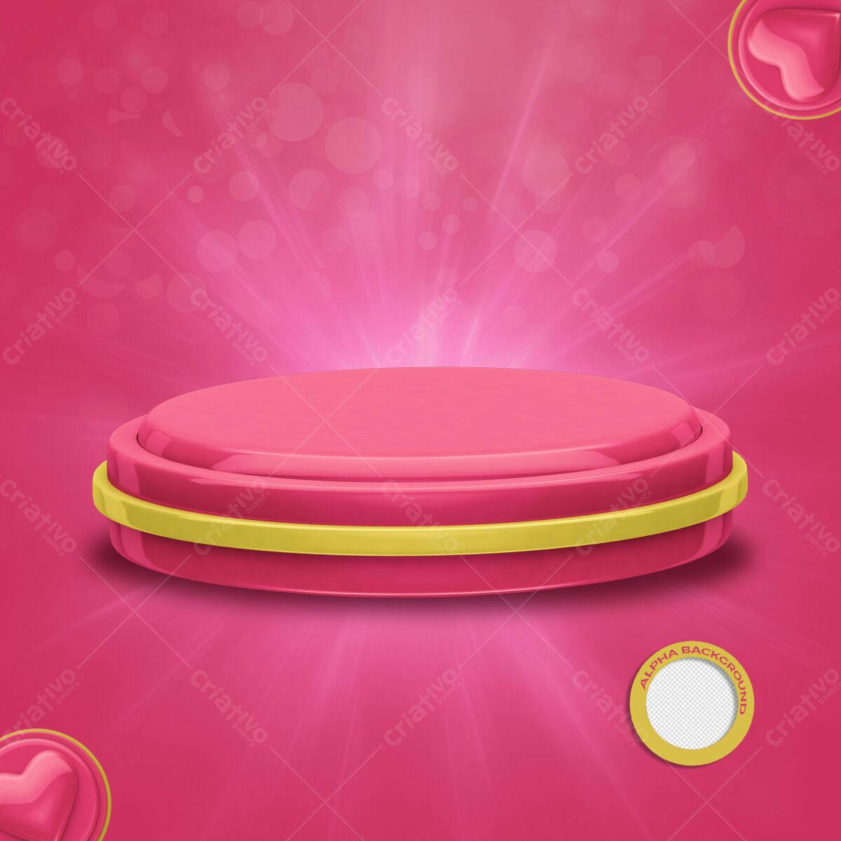 PSD Mockup de Base Circular Rosa e Amarela para Dia dos Namorados