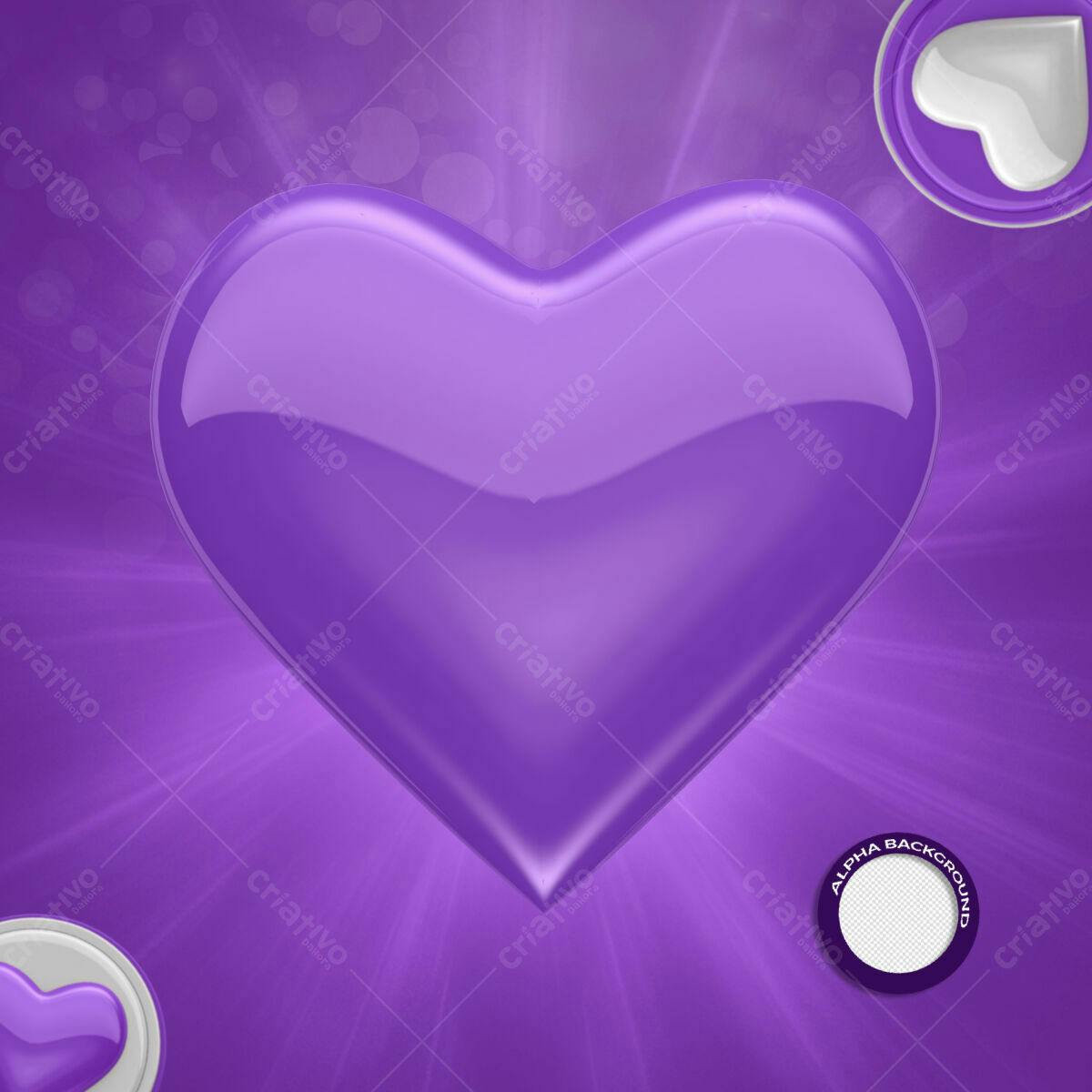 Fundo Romântico com Coração Roxo PSD Editável