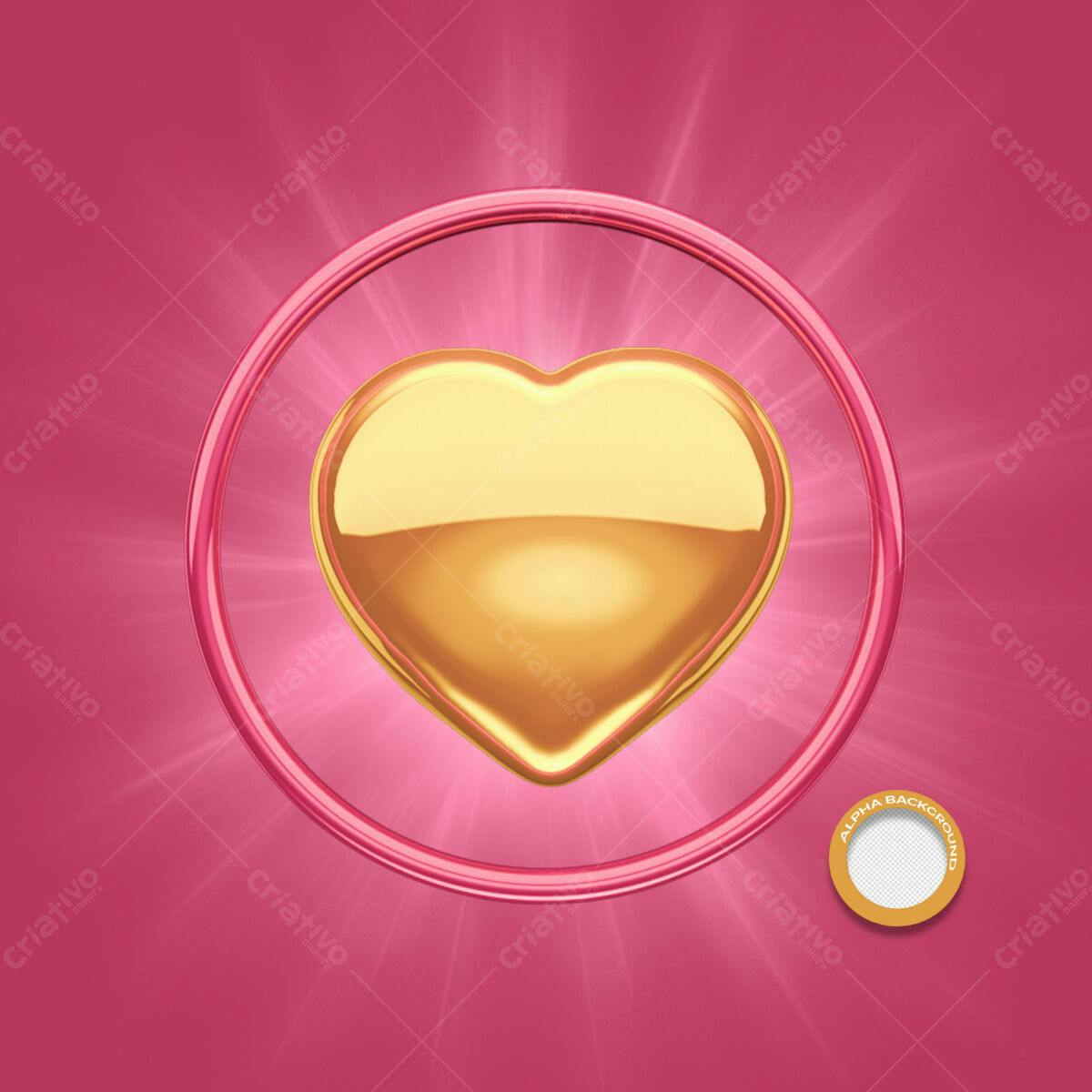 Background Romântico com Coração Dourado PSD Editável