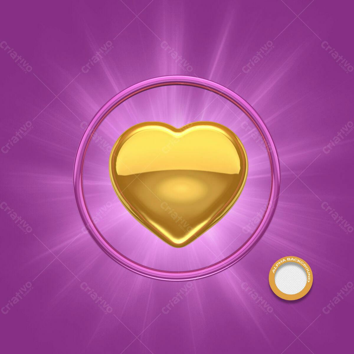 Background Romântico com Coração Dourado PSD Editável