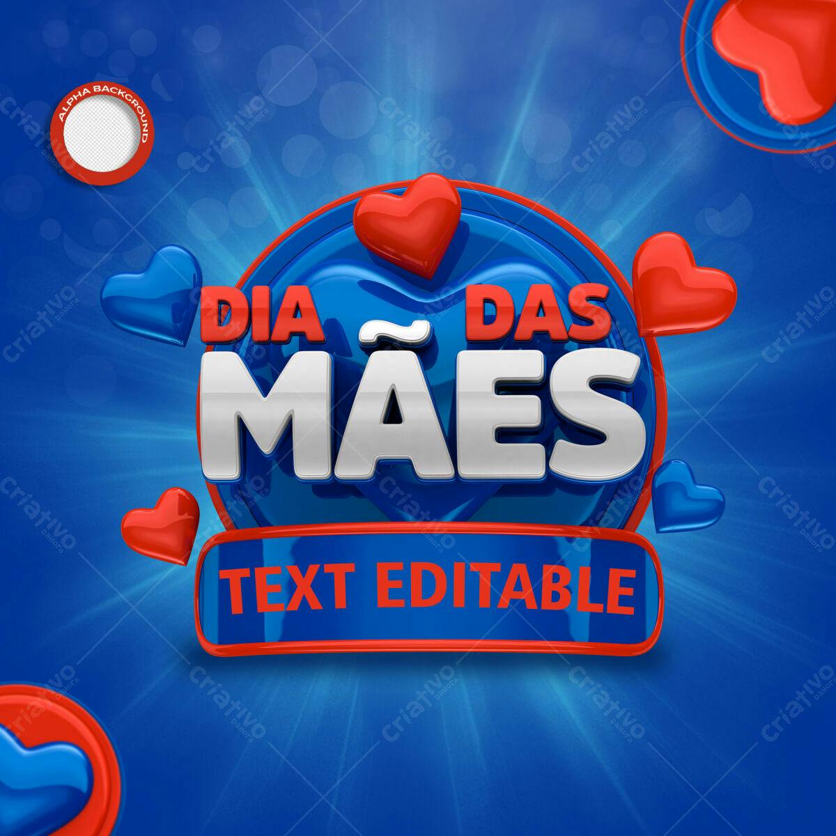 Selo 3D Dia das Mães Azul e Vermelho