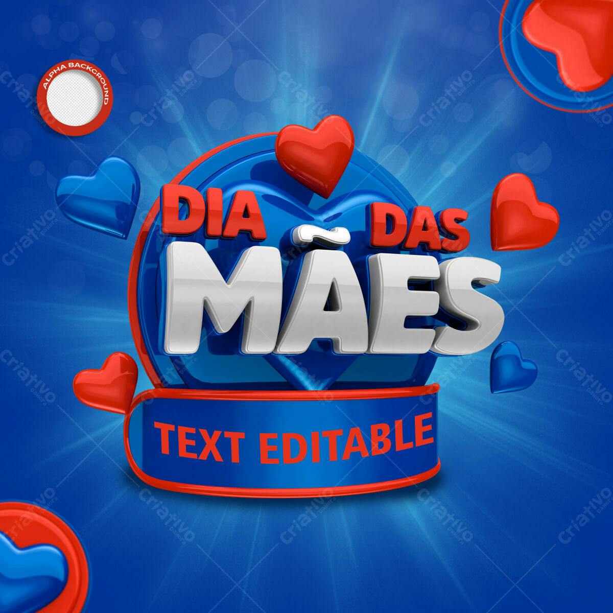 Selo 3D Dia das Mães Vermelho e Azul Brilhante