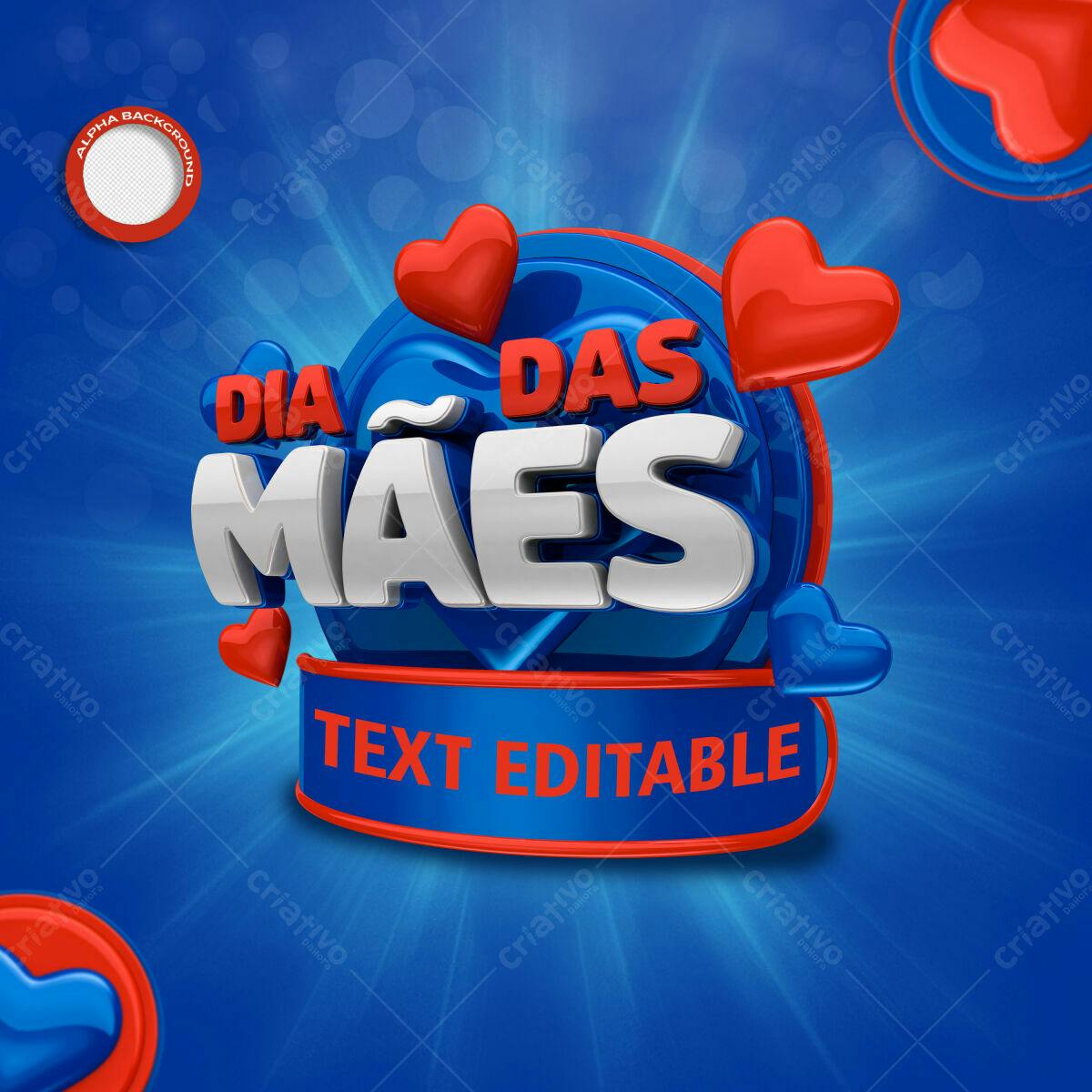 Selo 3D Dia das Mães azul e vermelho