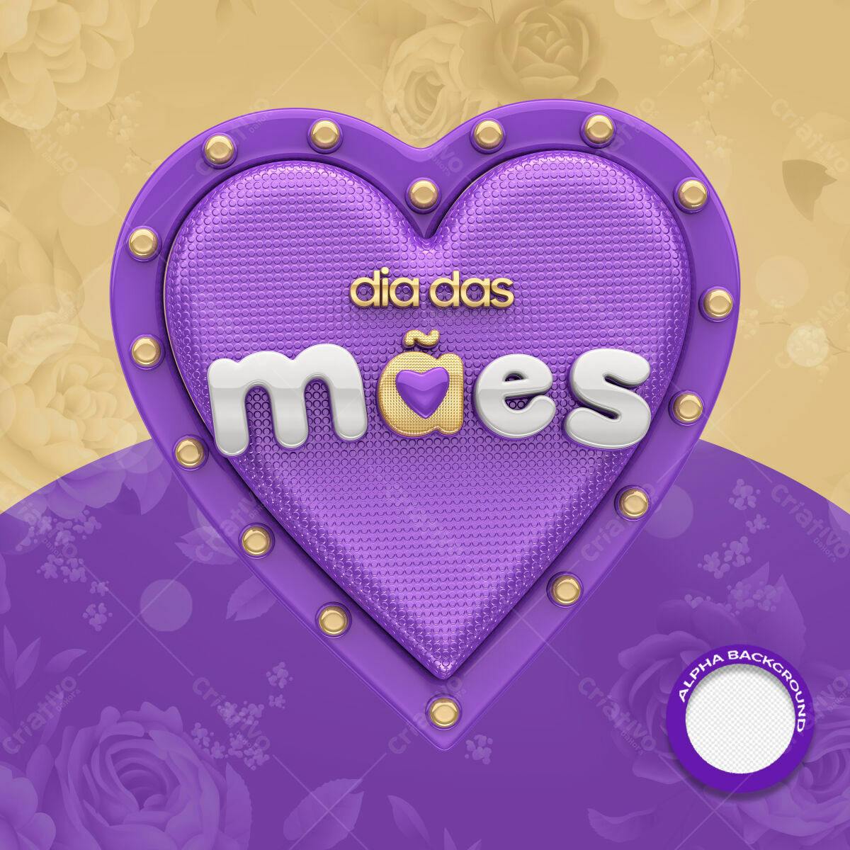 Selo 3D Dia das Mães Roxo e Dourado