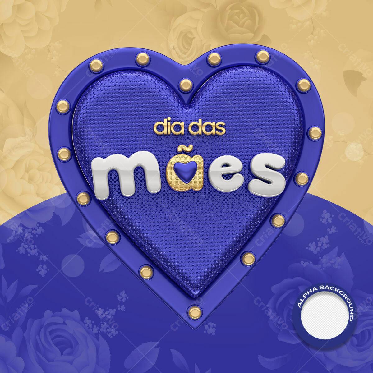 Flyer Dia das Mães Azul e Dourado PSD Editável