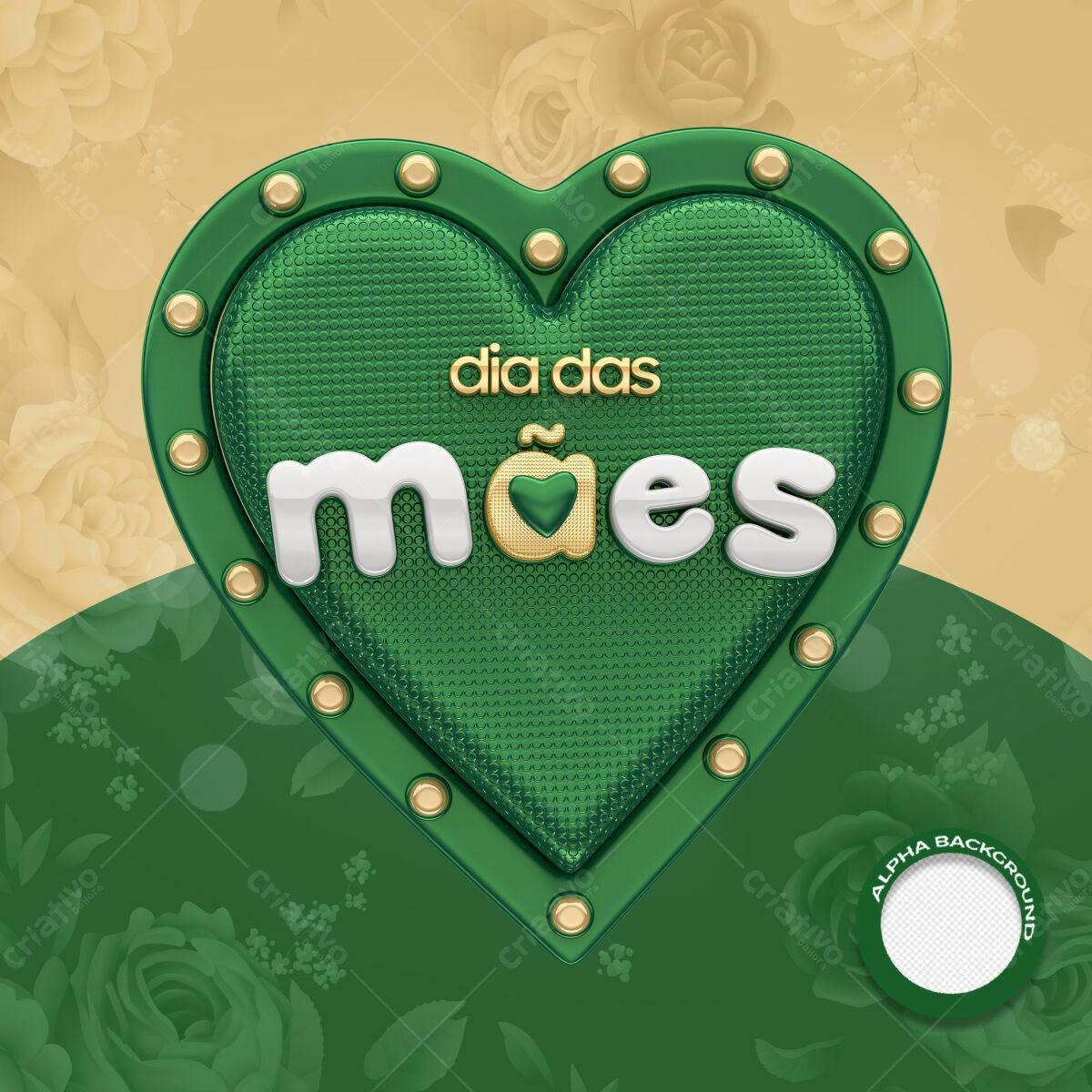 Flyer Dia das Mães Verde e Dourado PSD Editável