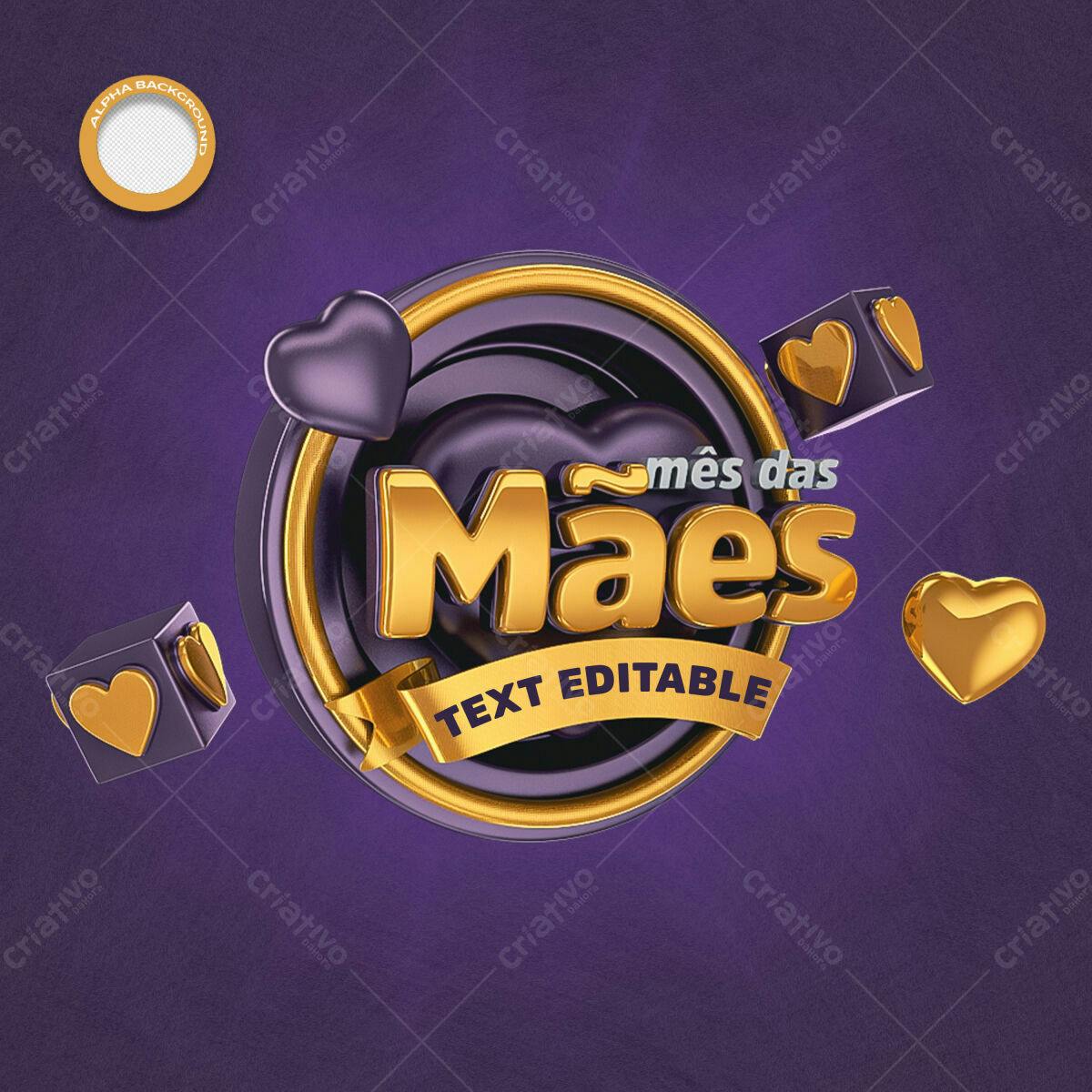 Selo 3D Dia das Mães Dourado e Roxo