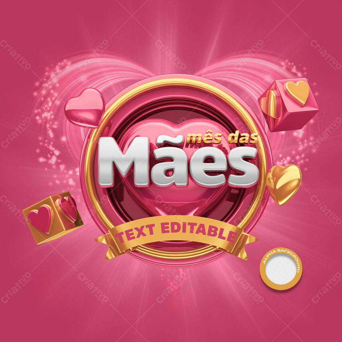 Selo 3D Dia das Mães Rosa e Dourado