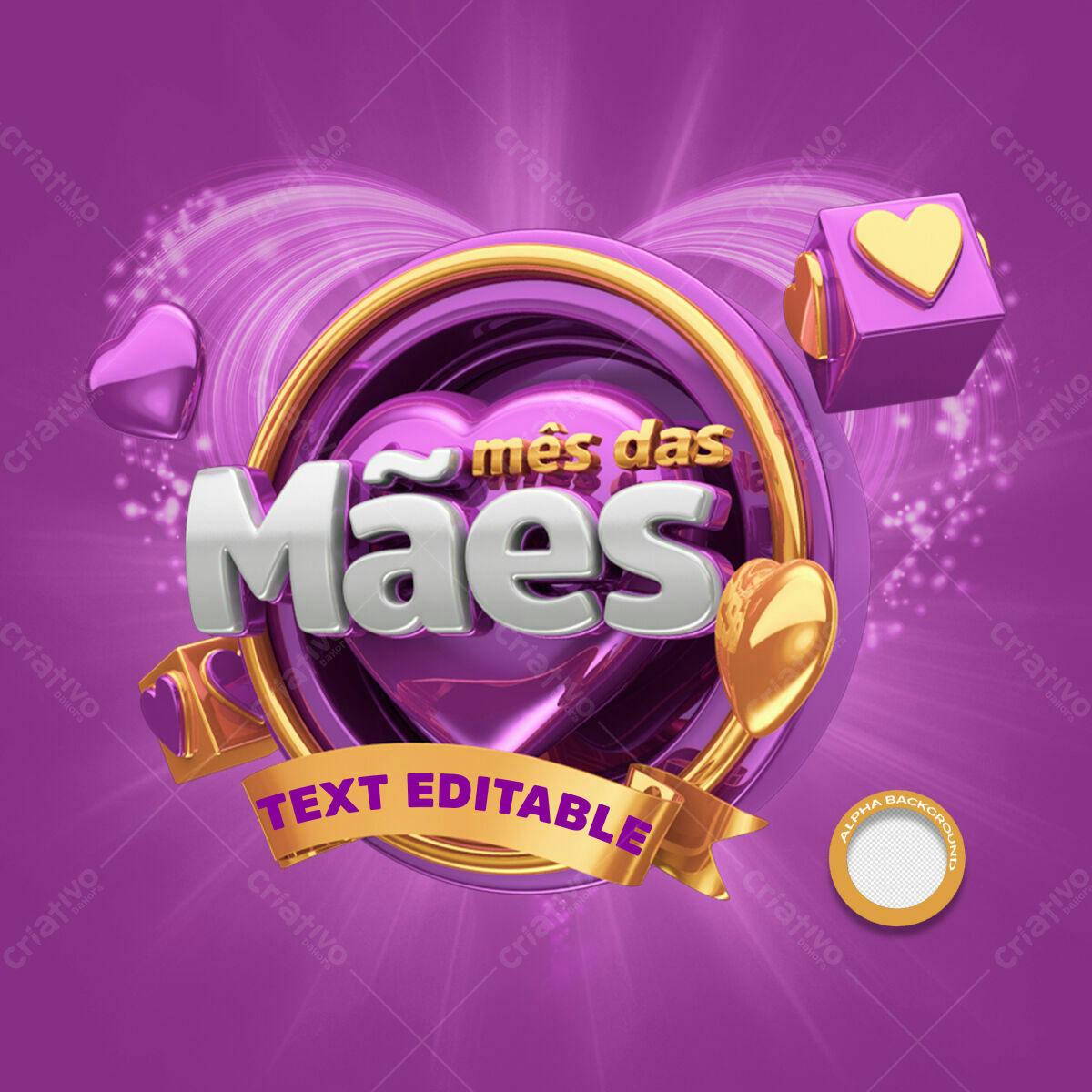Selo 3D Dia das Mães Roxo e Dourado