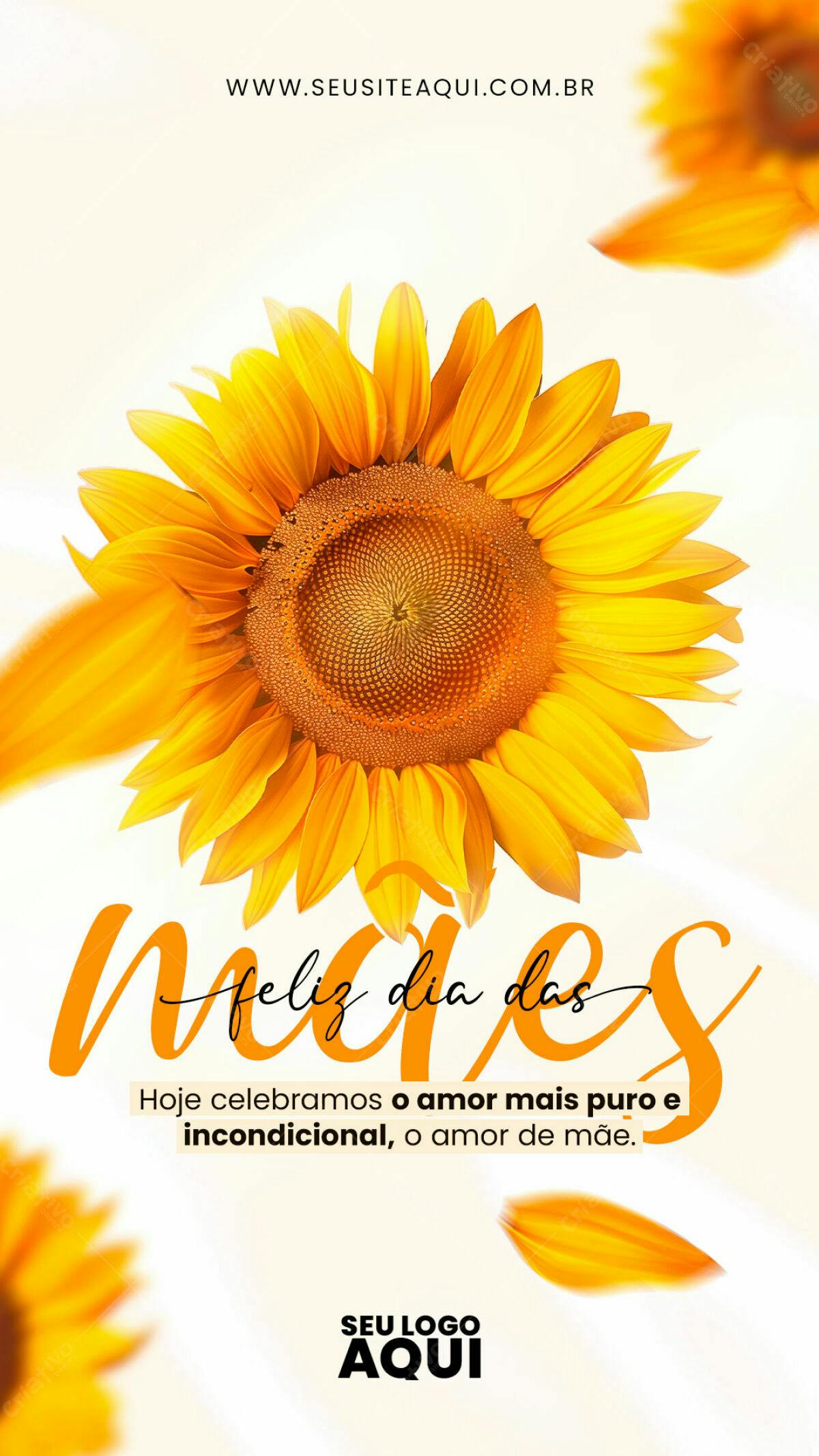 Flyer Dia das Mães com Girassóis PSD Editável