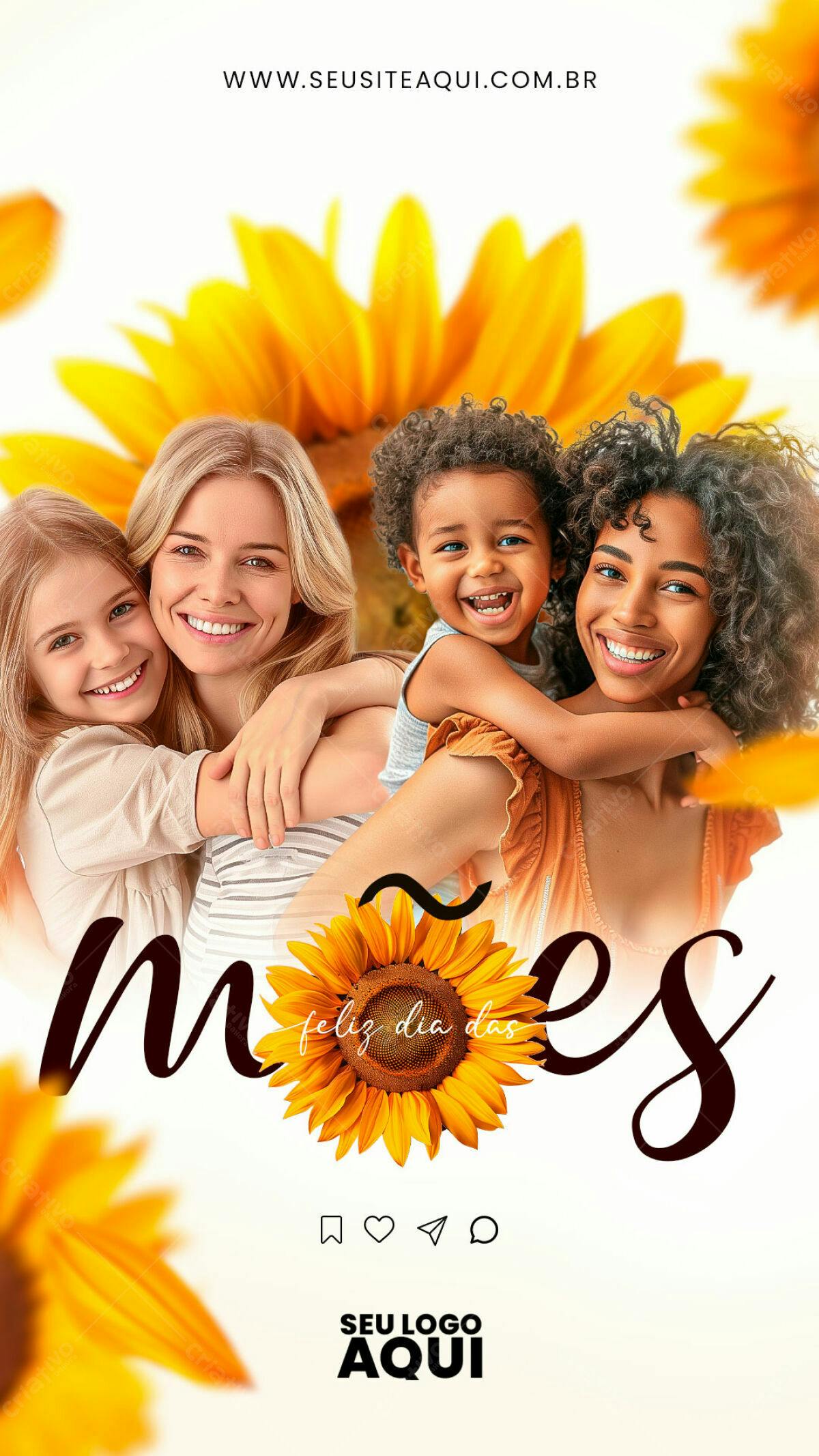 Flyer Dia das Mães com Girassóis PSD Editável