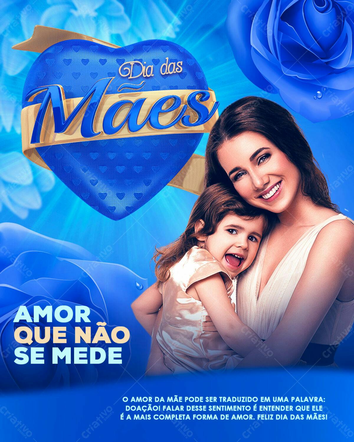 Flyer Dia das Mães com Coração Azul PSD Editável