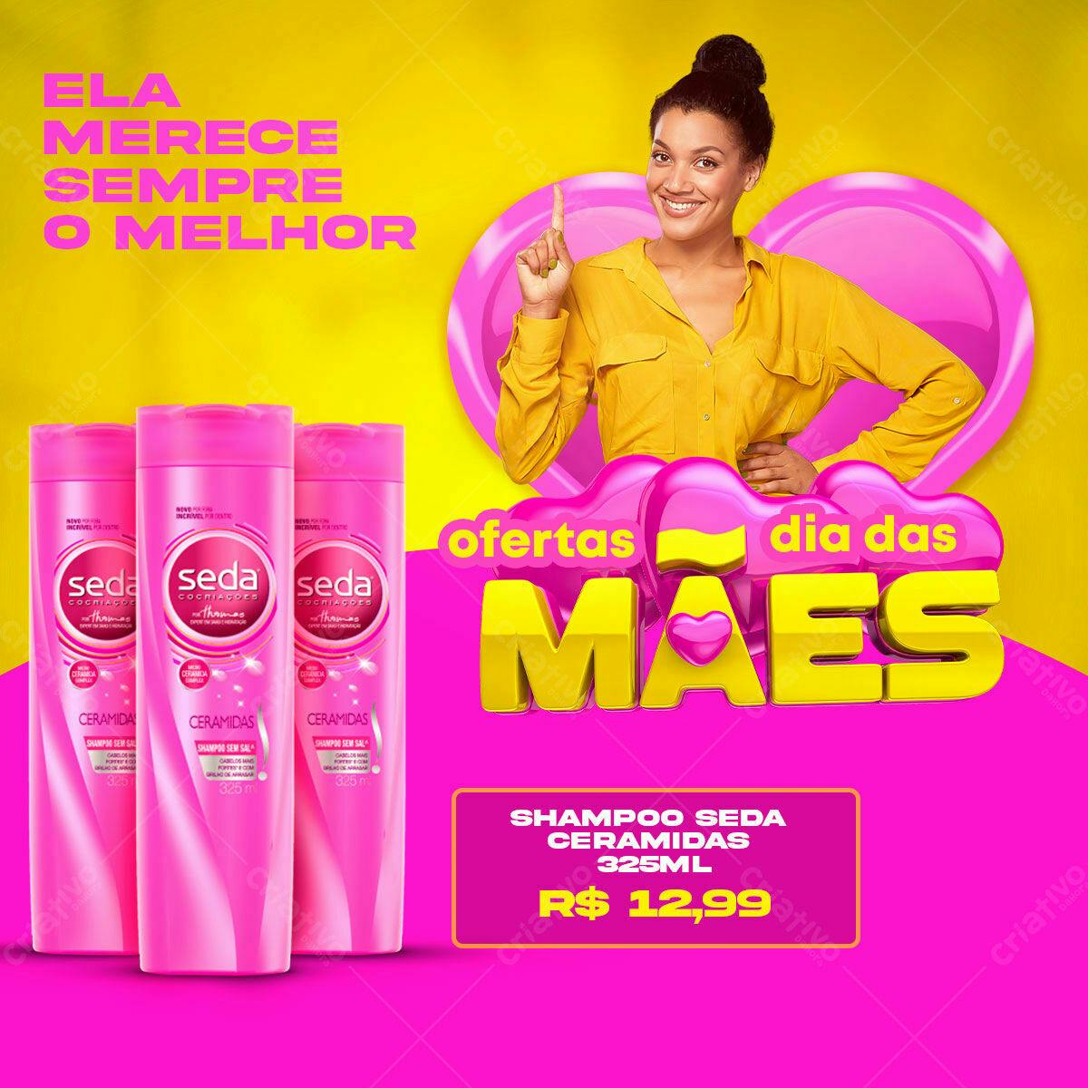 Flyer Dia das Mães com Shampoo Seda Cerâmicas PSD Editável