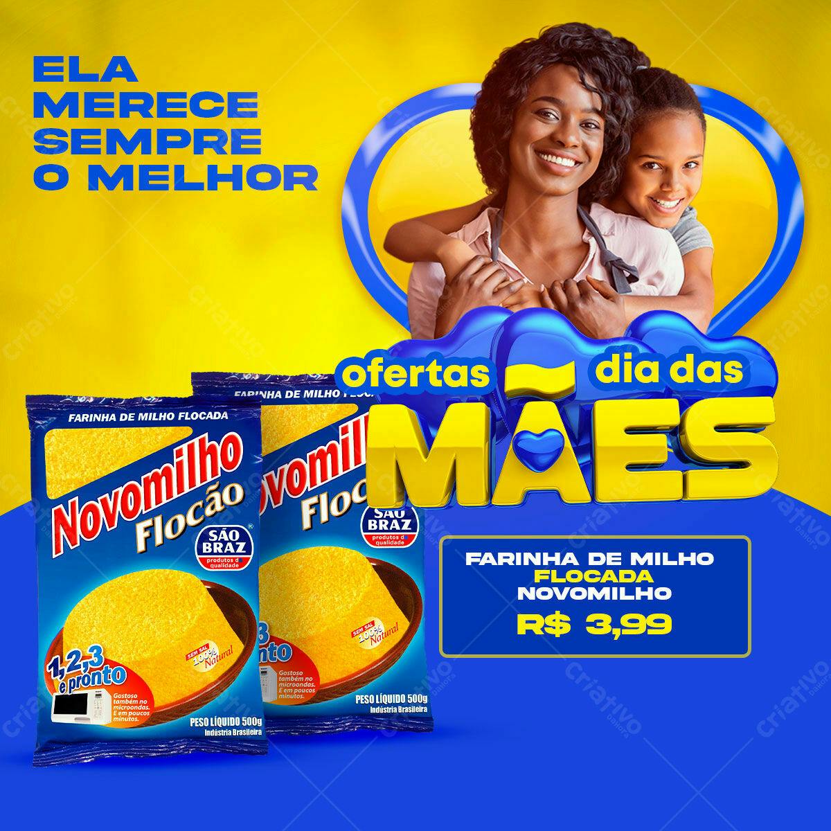 Flyer Dia das Mães com Oferta de Farinha Novomilho PSD Editável