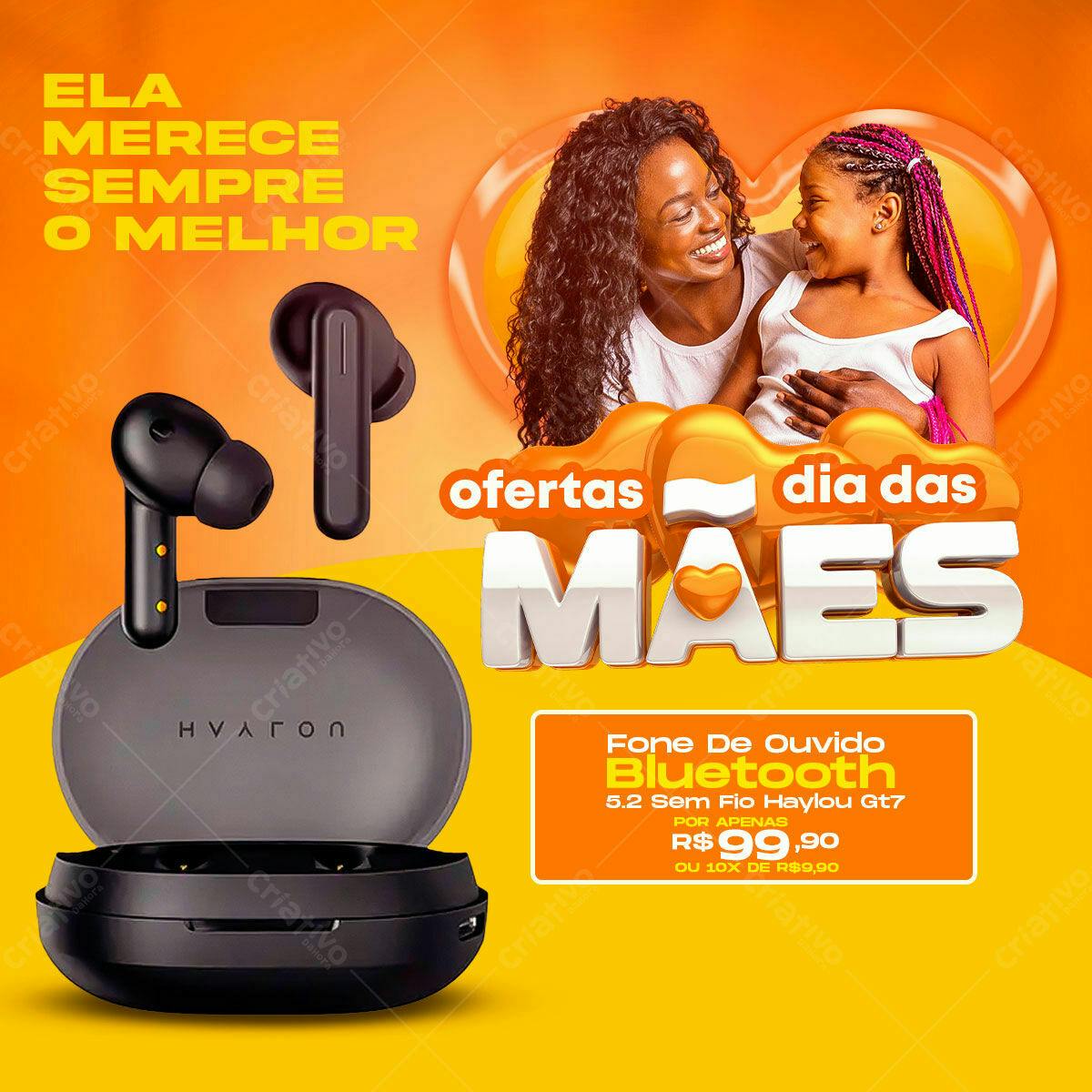Flyer Dia das Mães com Fones de Ouvido PSD Editável