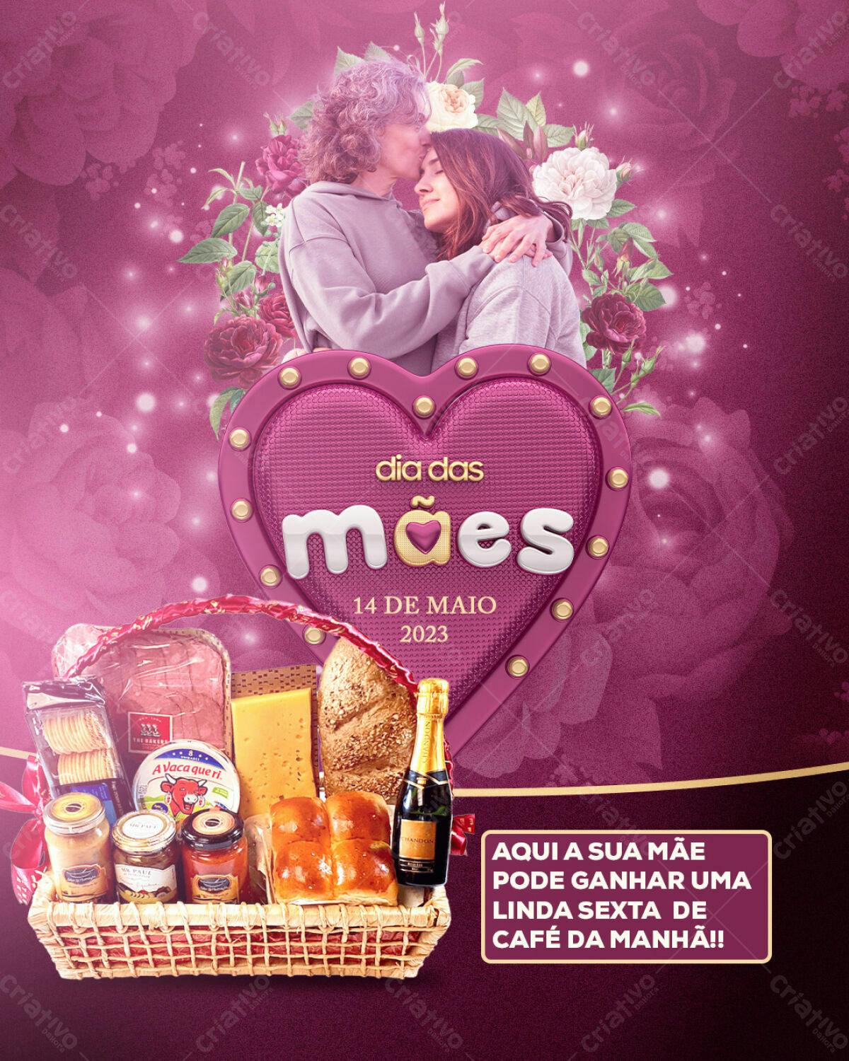 Flyer Dia das Mães com Cesta de Café da Manhã PSD Editável