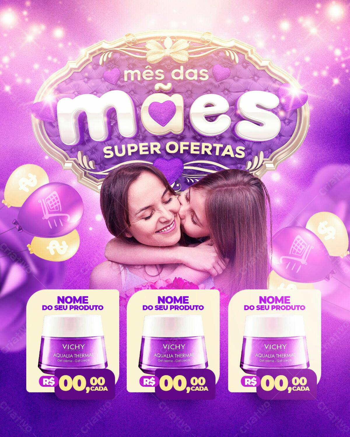 Flyer Dia das Mães com Fotos de Mãe e Filha PSD Editável