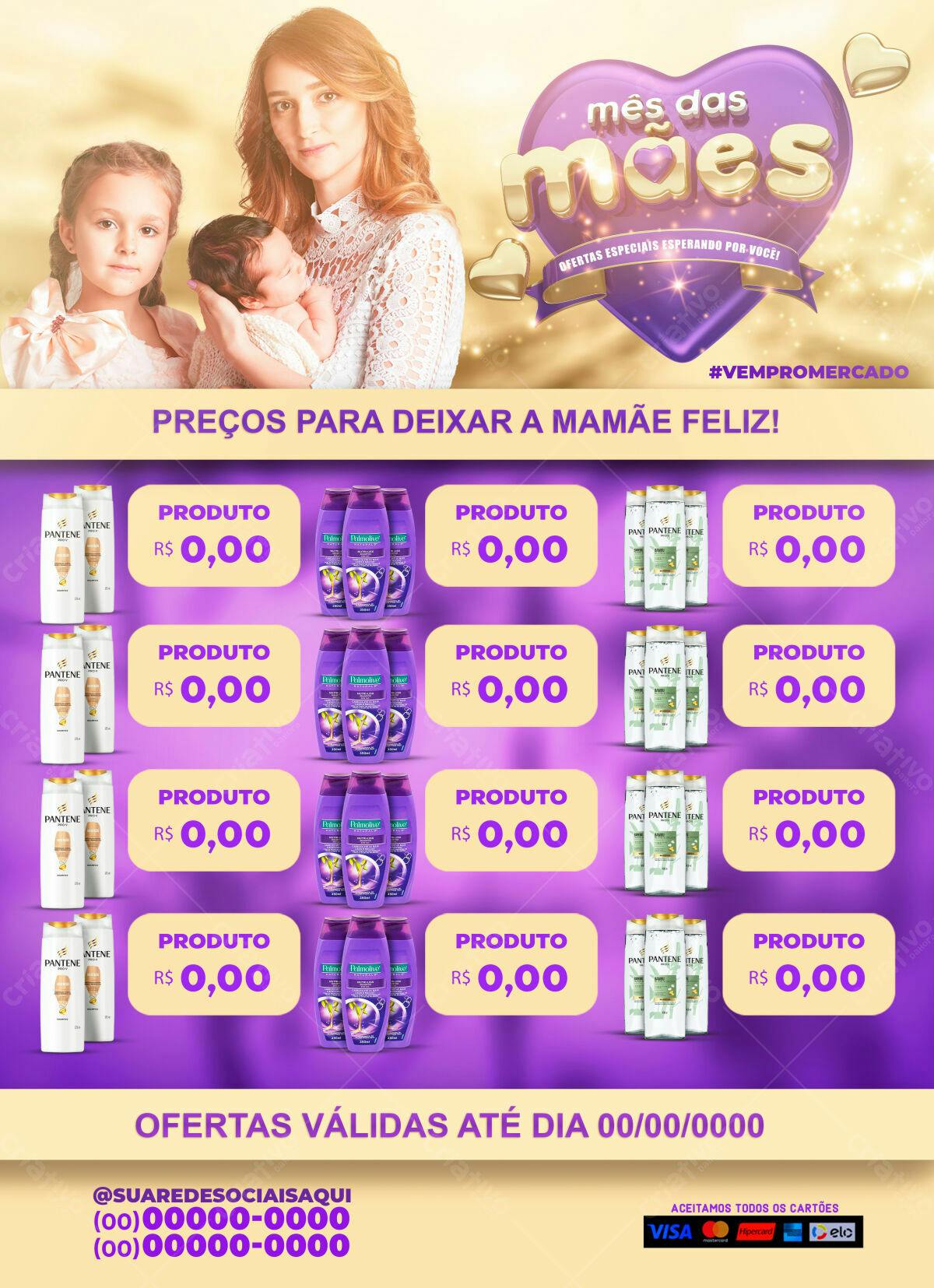 Flyer Dia das Mães com Produtos de Cabelo PSD Editável