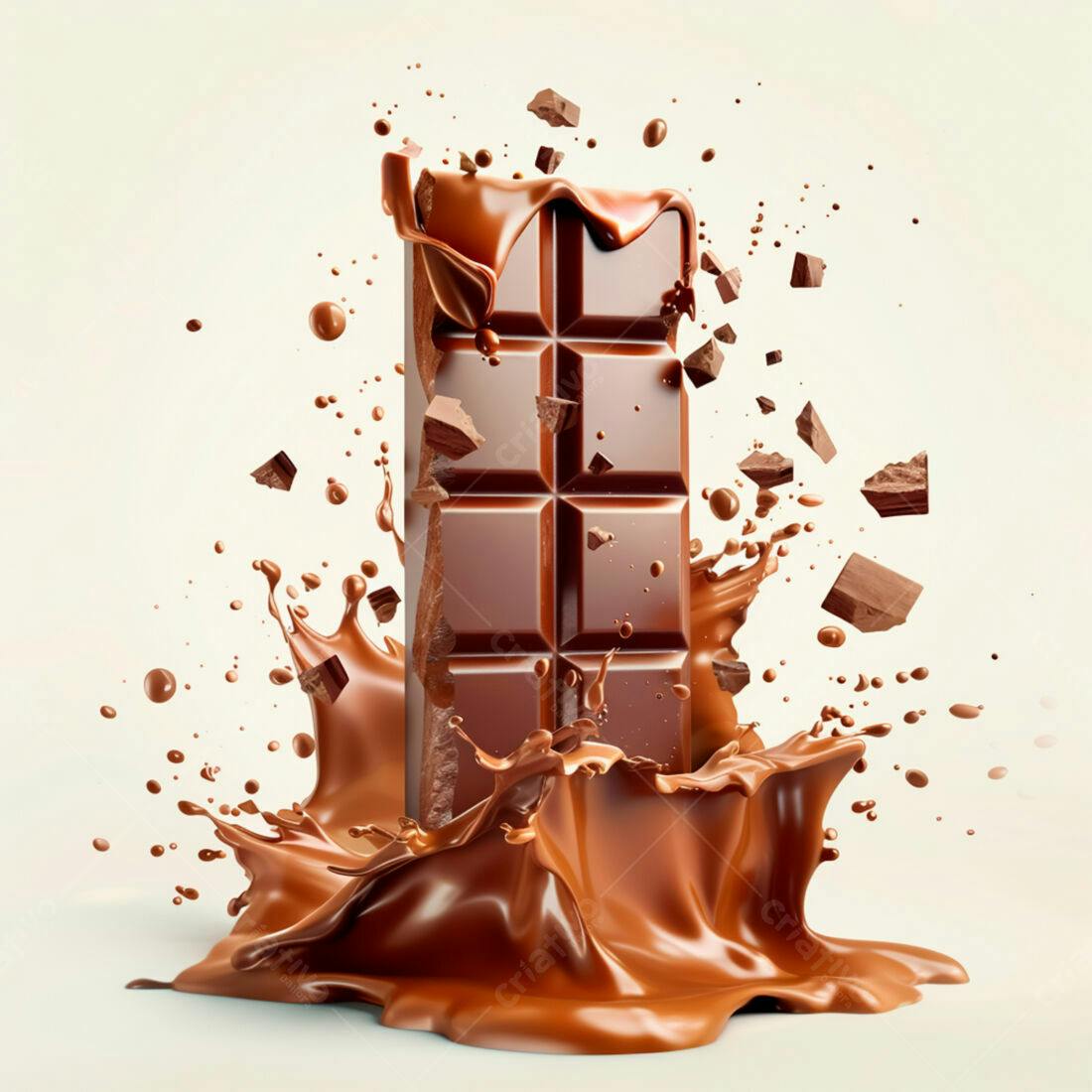 Barra de chocolate mergulhada em chocolate líquido