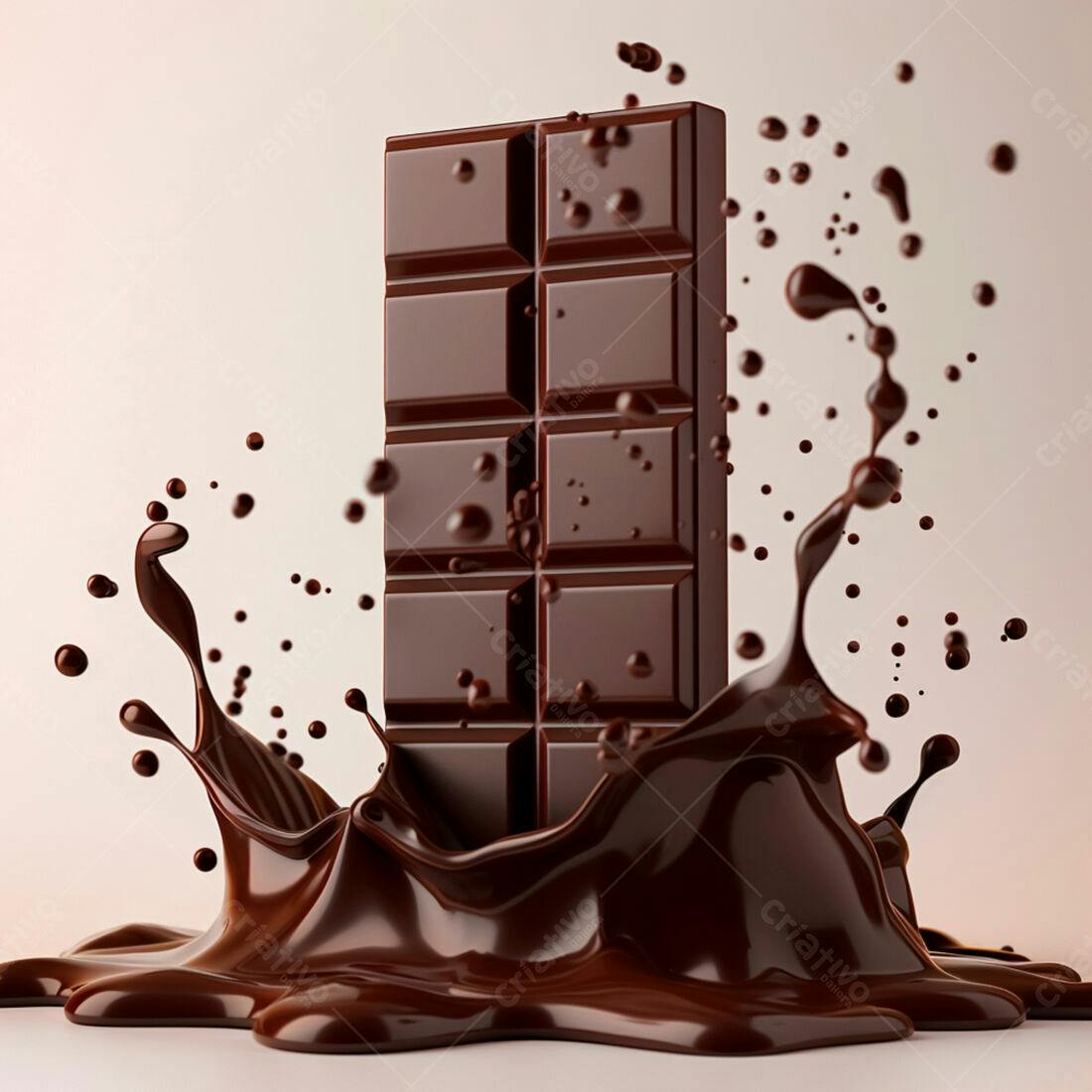 Barra de chocolate mergulhada em chocolate líquido