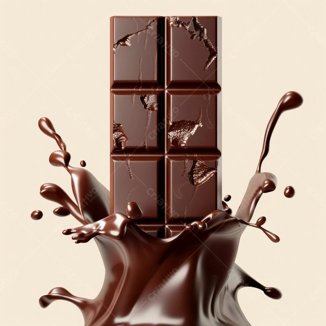 Barra de chocolate mergulhada em chocolate derretido