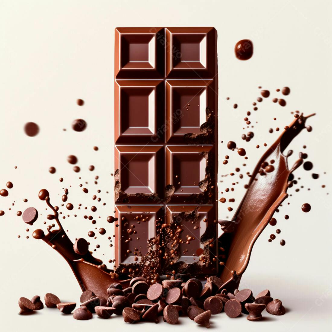 Barra de chocolate amargo com gotas e respingos