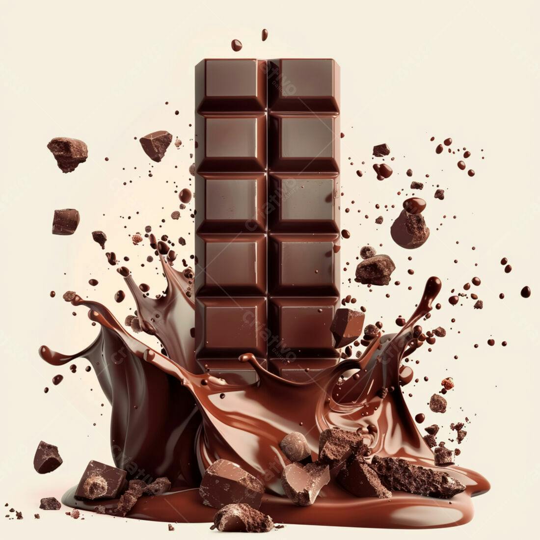 Barra de chocolate em splash de chocolate