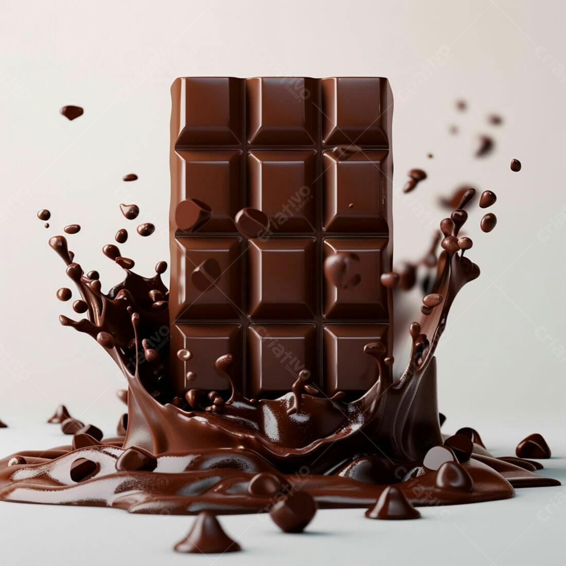 Barra de chocolate derretida em splash