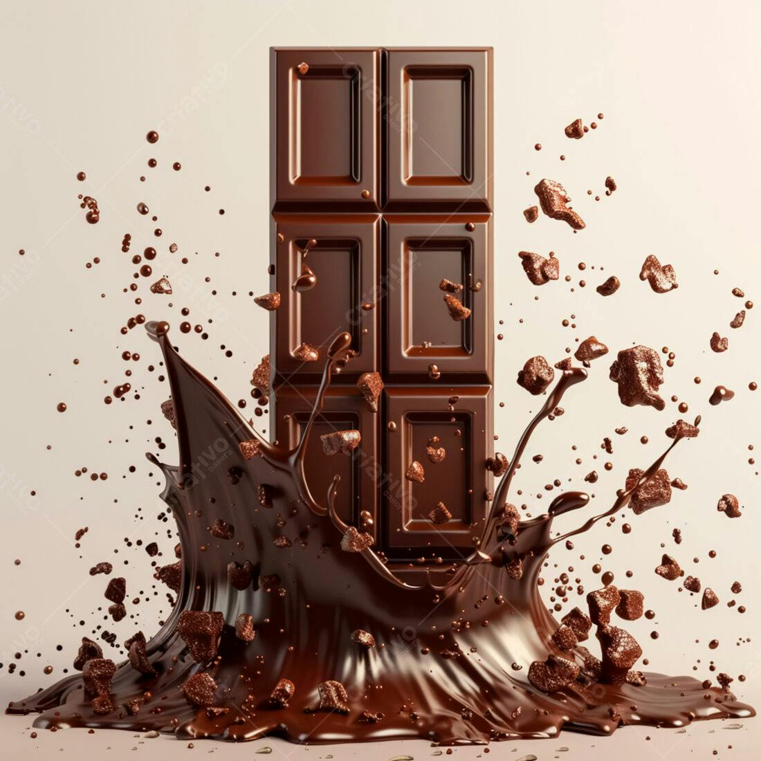 Barra de chocolate derretida com respingos