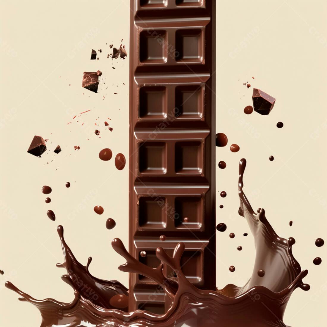 Barra de chocolate derretida com respingos