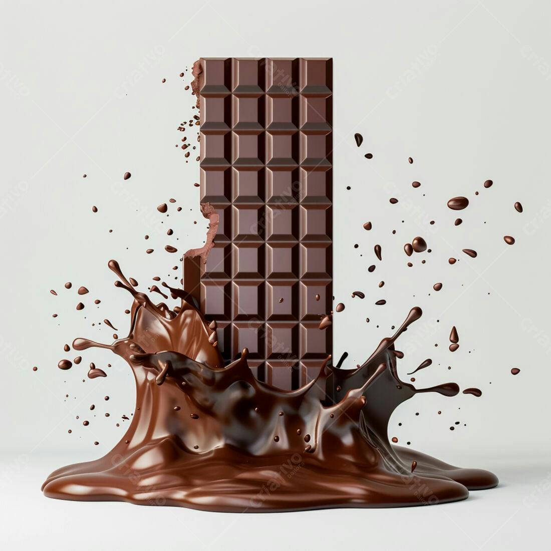 Barra de chocolate derretida em splash